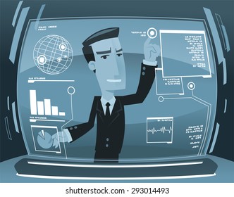 Businessman in Meeting with Touch Screen Computer Technology