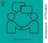 Businessman meeting vector icon. Chat bubble and handshake symbol.