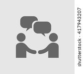 Businessman meeting vector icon. Chat bubble and handshake symbol. Business deal logo sign.