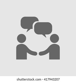 Businessman Meeting Vector Icon. Chat Bubble And Handshake Symbol. Business Deal Logo Sign.