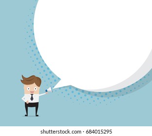 businessman with megaphone and blank speech bubble cartoon vector illustration