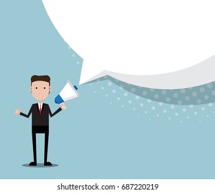 businessman with megaphone and blank speech bubble cartoon vector illustration