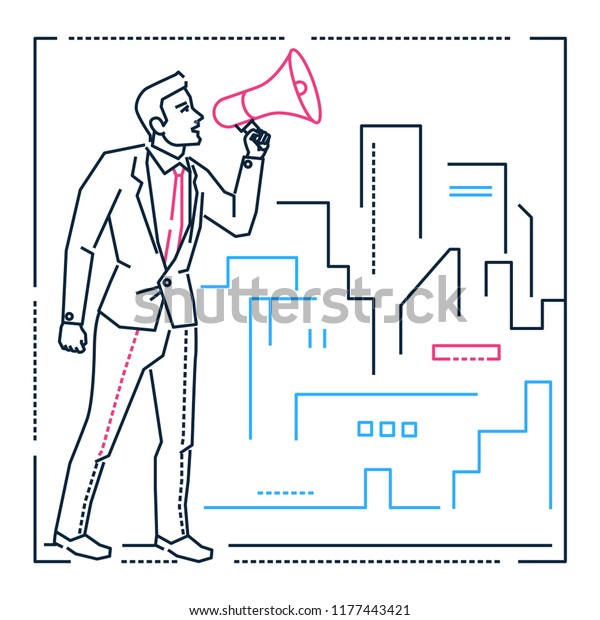 Businessman Megaphone Line Design Style Illustration Stock Vector