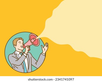 Businessman with megaphone making announcements