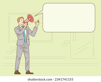 Businessman with megaphone making announcements