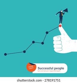 Businessman with megaphone on I like hand with ascending chart. Vector illustration Eps10 file. Global colors. Text and Texture in separate layers.
