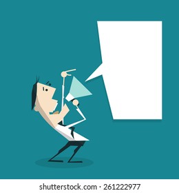 Businessman with a megaphone and speech bubble . Business concept