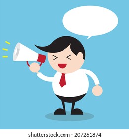 Businessman with a megaphone and speech bubble over his head, Business concept.