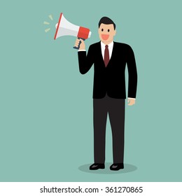 Businessman with a megaphone. Vector Illustration