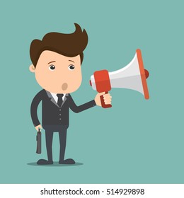 Businessman with a megaphone  - vector illustration