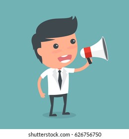 Businessman with a megaphone. Vector illustration