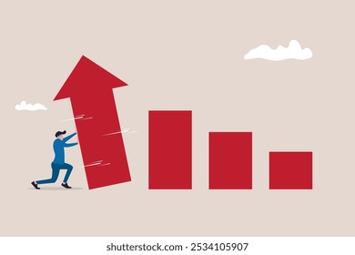 Businessman members push arrow rising up graph. concept of growing business, resistance or support for business growth, improve and raising performance