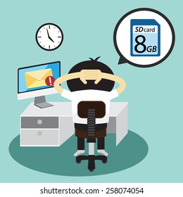 Businessman and memory card in bubble talk message