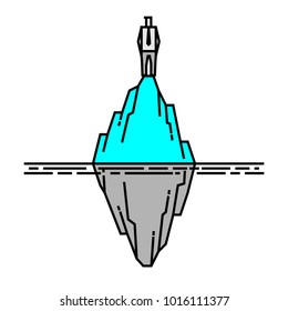 Businessman Miniature Figure in Simple Doodle Line Drawing, Standing on Iceberg. Using for Business Concept.