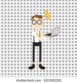 Businessman mining for bitcoin. Cryptocurrency concept cartoon vector illustration