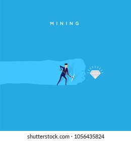 businessman mining diamond, hard work illustration