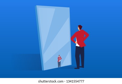 The businessman in the mirror has become small