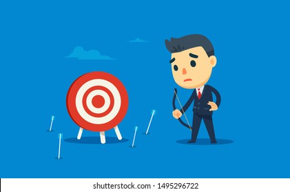 a businessman missed the target. vector illustration