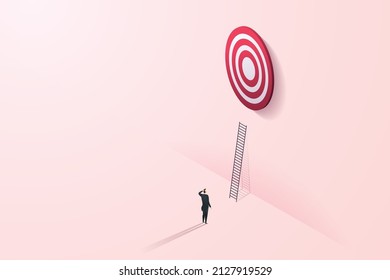 Businessman misses goals, makes mistakes, doesn't succeed. Businessman chooses a ladder that doesn't reach his goal. Failed planning fails to achieve goals. isometric vector illustration.