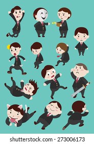 businessman mix various actions cartoon vector