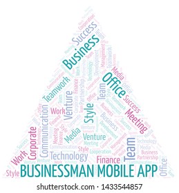 Businessman Mobile App word cloud. Collage made with text only.