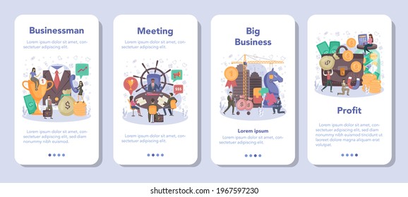 Juego de banners para aplicaciones móviles de Empresario. Logro financiero