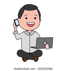 businessman with mobile and laptop