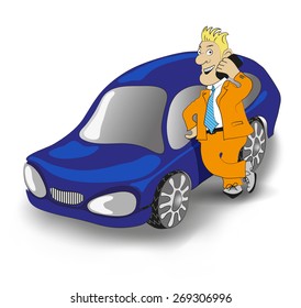 businessman with a mobile phone and car