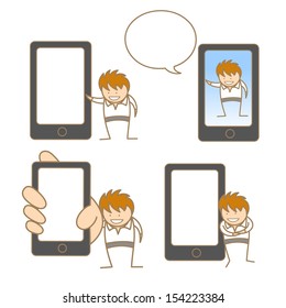 businessman mobile phone poses set