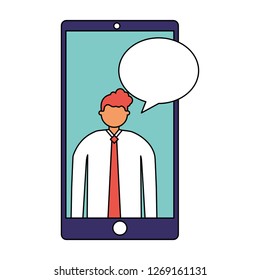 businessman mobile speech bubble