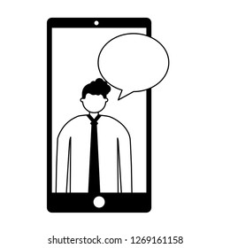 businessman mobile speech bubble