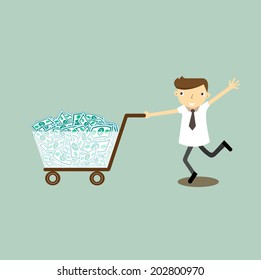 Businessman with money cart 