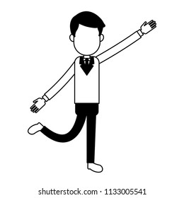 Businessman and money cartoon faceless in black and white