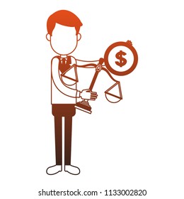 Businessman and money cartoon faceless red lines