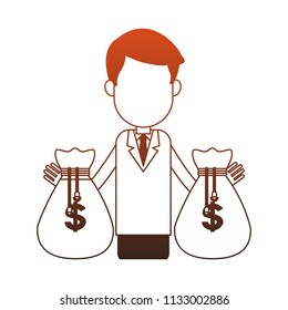 Businessman and money cartoon faceless red lines