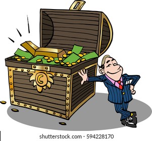 Businessman with money coffer