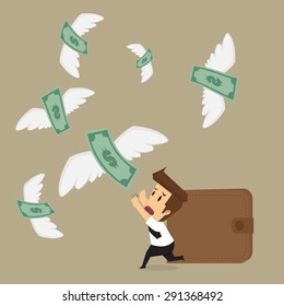 Businessman With Money Flying Away. Vector