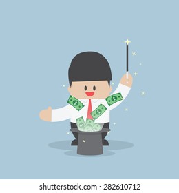 Businessman with money flying from magic hat, VECTOR, EPS10