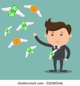 Businessman with money flying  - vector illustration