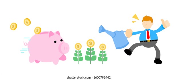 businessman and money garden flat design illustration