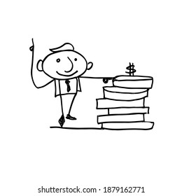 A businessman with a lot of money. A hand-drawn cartoon character. vector illustration