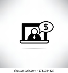 businessman with money in laptop for financial consultant icon