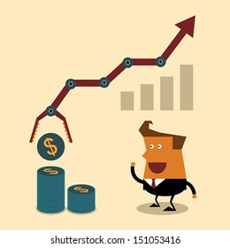 Businessman and money machine, business concept