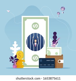 Businessman in money prison-Money problem financial concept