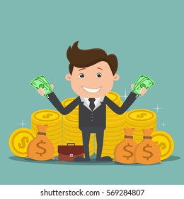 Businessman with money , Rich businessman - vector illustration