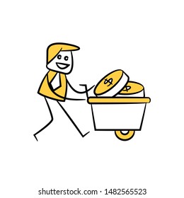 businessman and money trolley,finance concept stick figure design