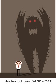 Businessman with Monster Shadow Psyche Problem and Anxiety. Moods and states of mind concept vector