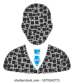 Businessman mosaic icon of square shapes and circle particles in various sizes. Vector objects are scattered into businessman mosaic design concept.