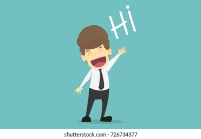 Businessman is motion say hi.Cartoon of business success is the concept of the man characters business, the mood of people, can be used as a background, banner, infographics. vector illustration