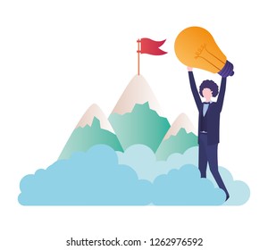 businessman with mountain and lightbulb